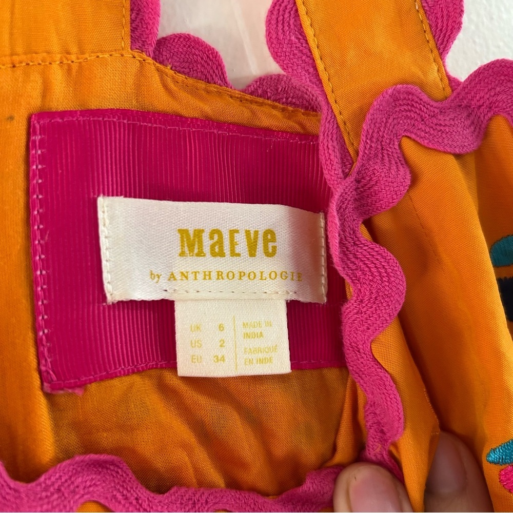 Maeve Sunset Embroidered Midi Dress in Orange sz 2 - Picture 4 of 5